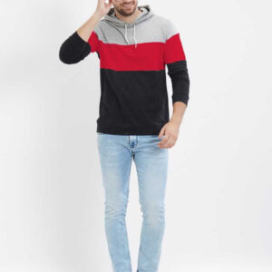 LEWEL Color Block Men Hooded Neck   T-Shirt